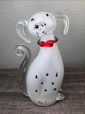 GSA Art Glass White Black Spotted Dalmatian Dog Statue Paperweight Decor